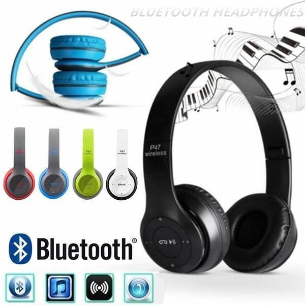 P47 Bluetooth Foldable Headset Wireless Headphones With All Device Compatibility, High Fidelity Stereo Surround Sound.