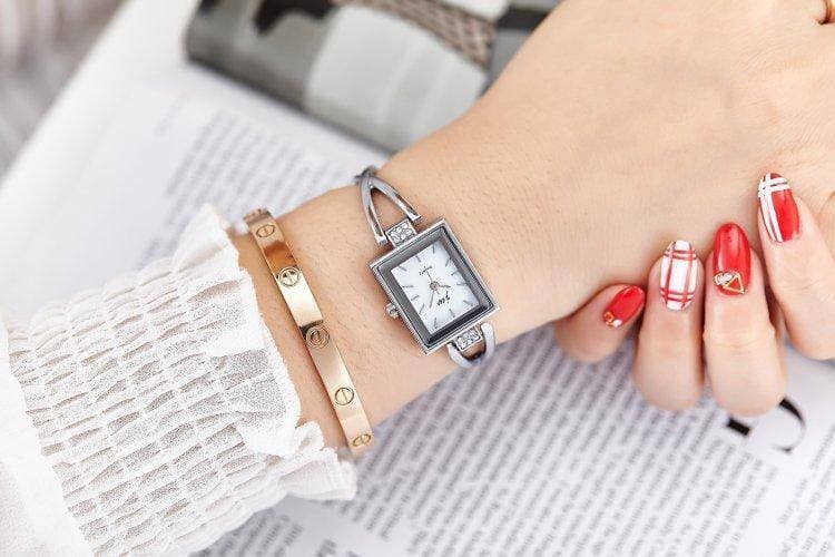 New Fashion Rhinestone Watches Women Luxury Brand Stainless Steel Bracelet watches Ladies - Squire Shape - Silver color