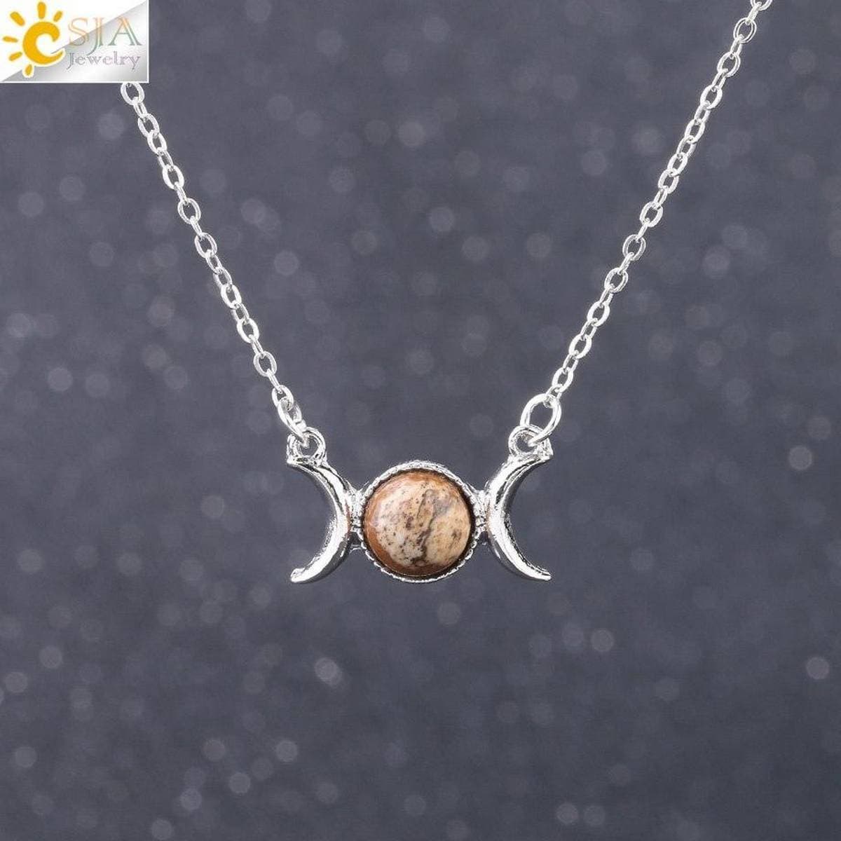 Vintage Crescent Clavicle Necklace Moon Sun Pendants Silver Color Choker Natural Stone Short Necklaces for Women Girls