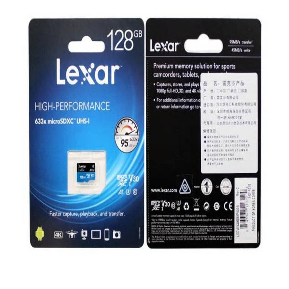Lexar128GB 633x 95MB/s Micro SD HC UHS-I Memory Card