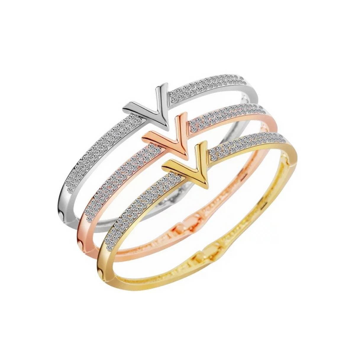 Luxury Letter Crystal Bracelet Bangles Women Fashion V Rhinestone