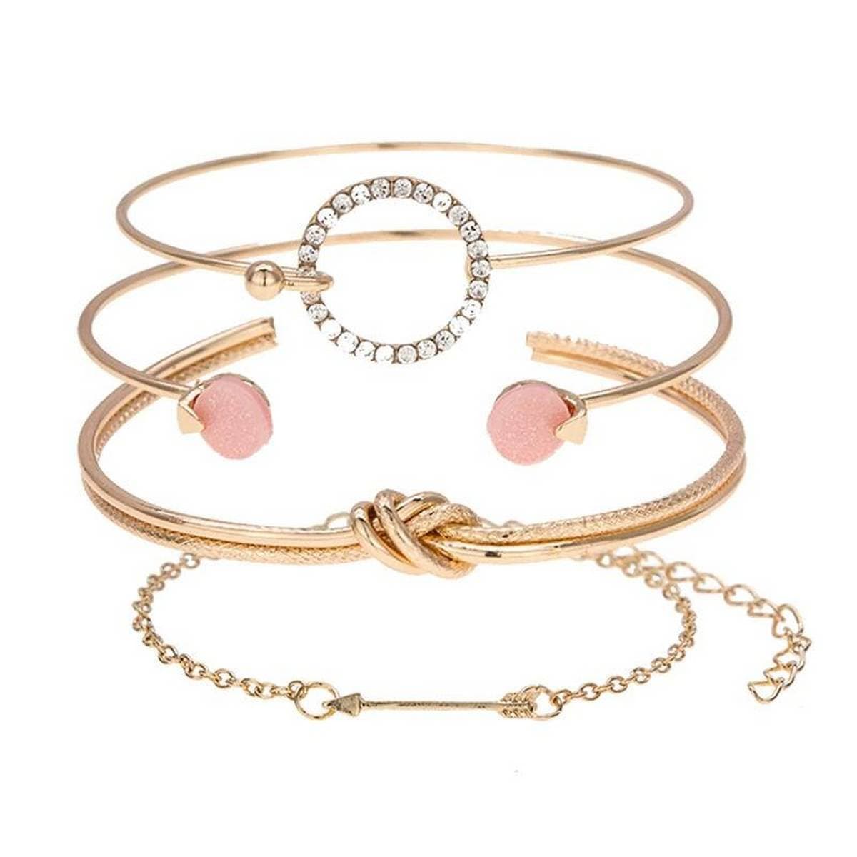 Cute Romantic Bracelet Set For Women Jewelry Bohemian Gold Silver Geometric Metal Arrow Shiny Rhinestones Woman Bracelet