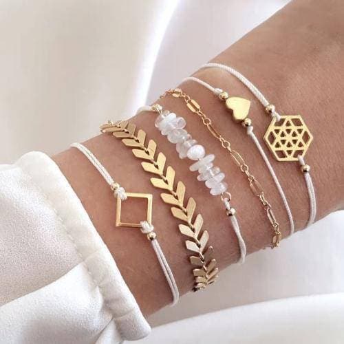 Tocona Geometric Beaded Layered Charms Bracelets for Women Gold Color Arrow Heart Pendant Bracelets