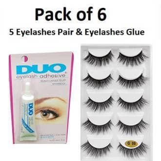 Pack of 6 - 5 Pairs Eyelashes & Eye Lash Glue Eyelash