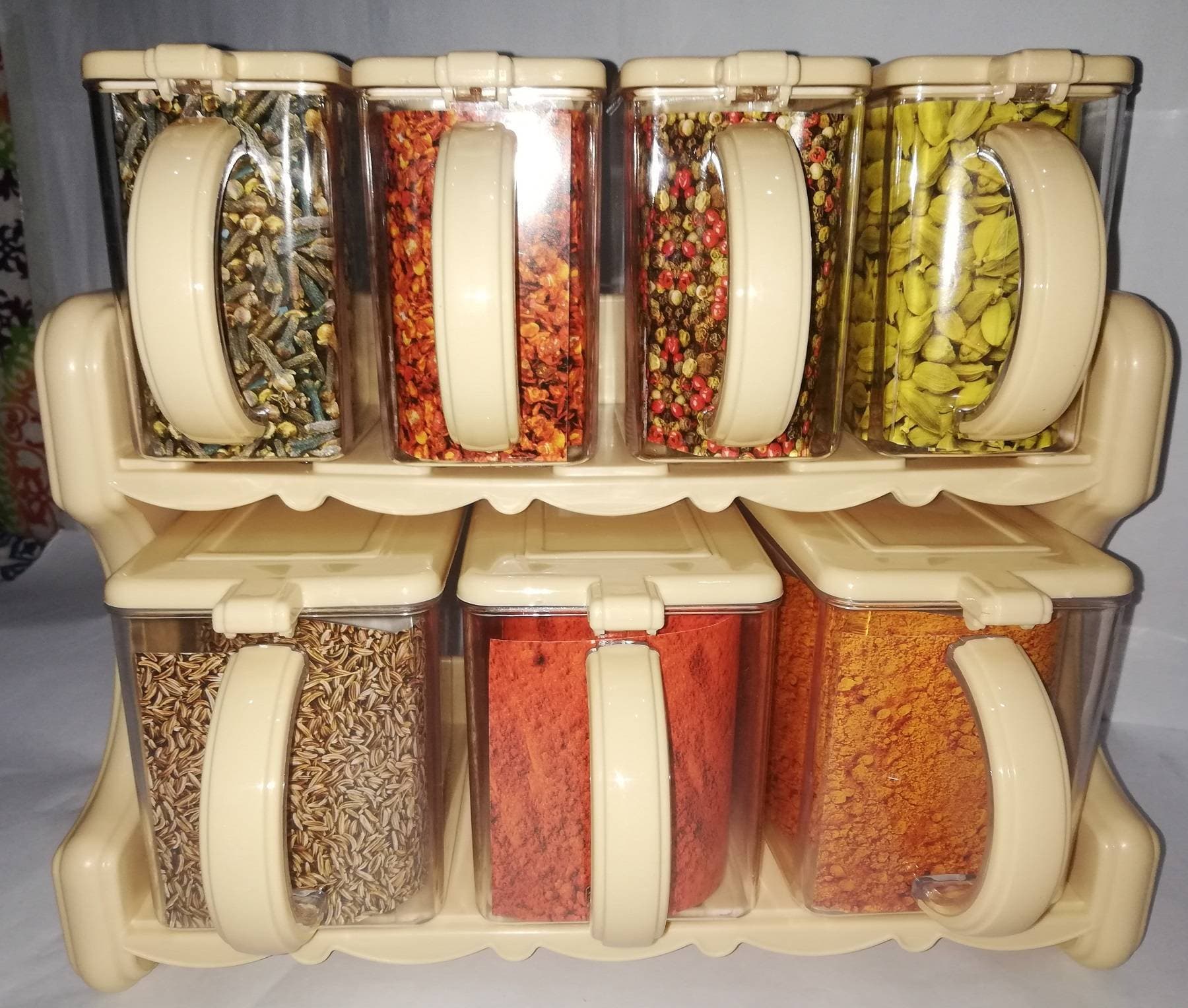 7 Jar Masala Pack Masala Box Spice Rack box with Automatic Lid Cooking Joie 4 small 3 Large
