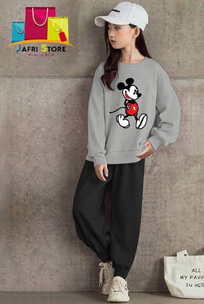 Summer Collection Kids Tracksuit For Girls- Gray & Black - Flawless