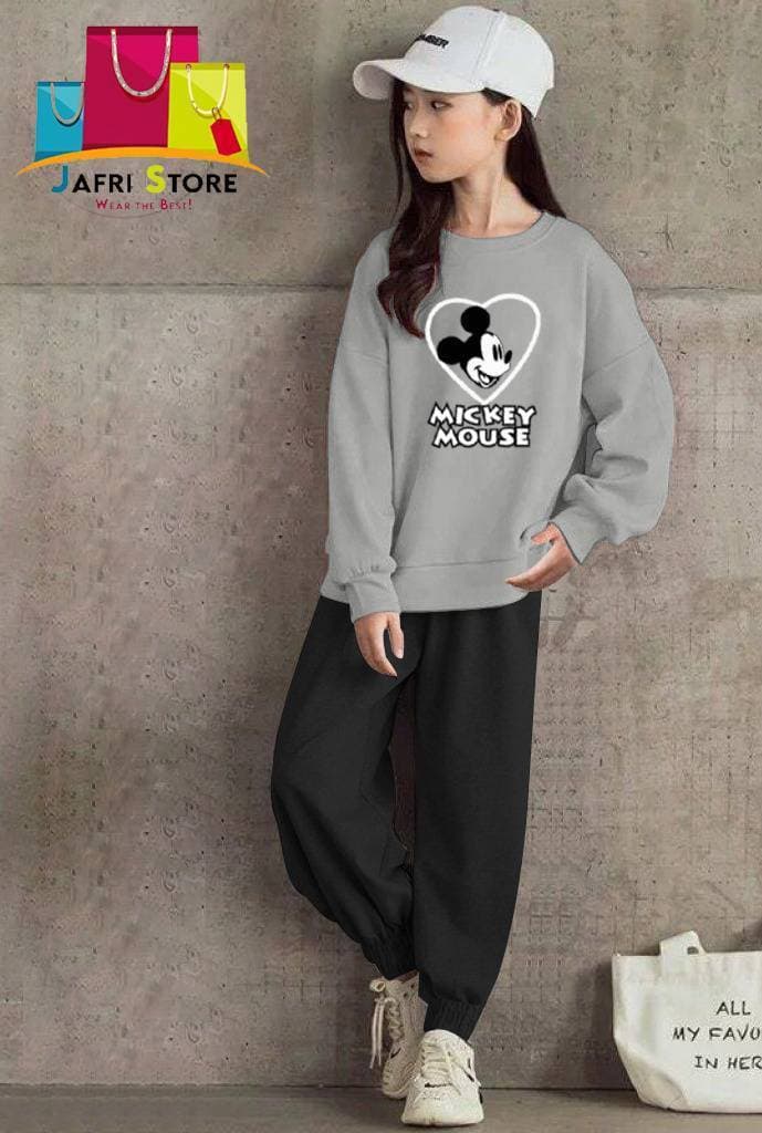 Summer Collection Kids Tracksuit For Girls- Gray & Black - Fabulous