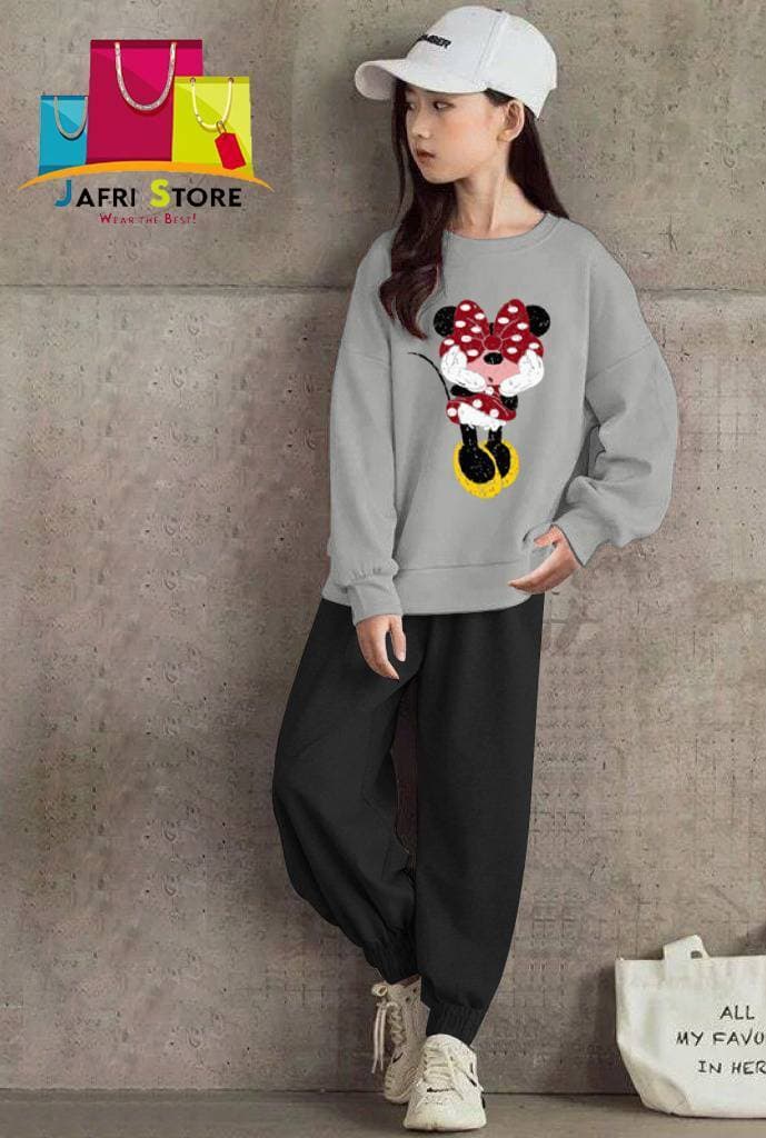 Summer Collection Kids Tracksuit For Girls- Gray & Black - Exemplary