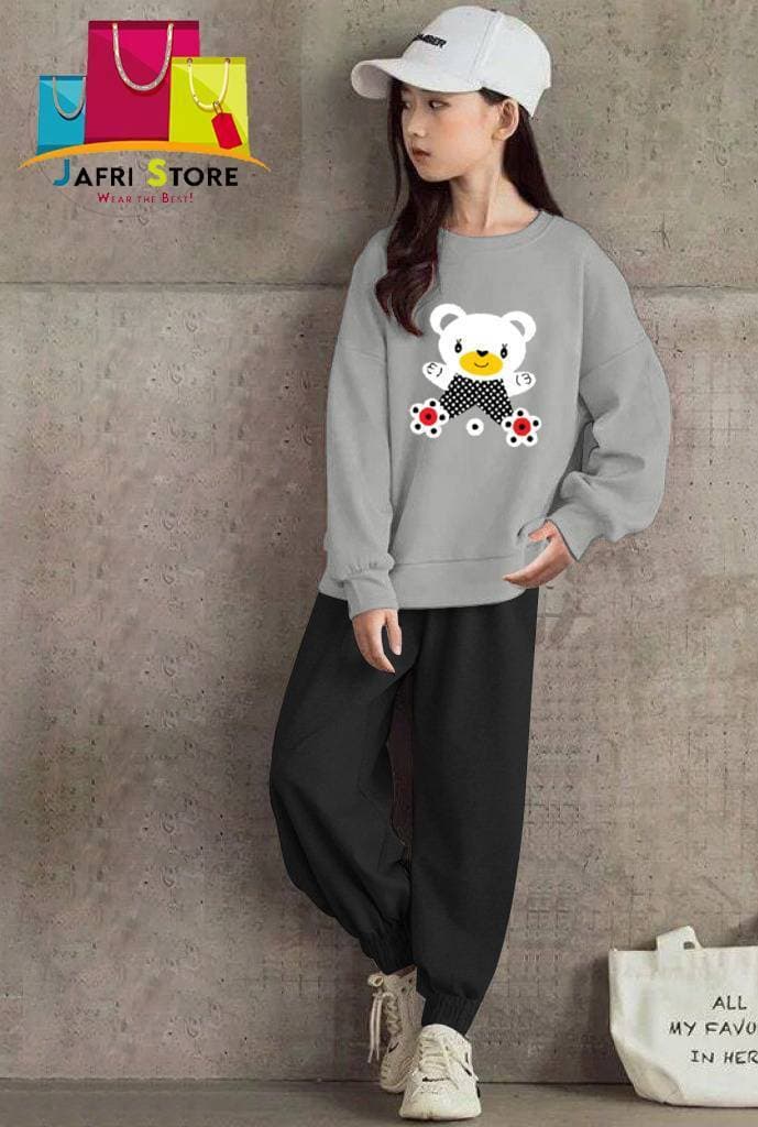 Summer Collection Kids Tracksuit For Girls - Gray & Black - Well Formed