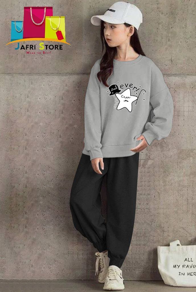 Summer Collection Kids Tracksuit For Girls - Original product - Gray & Black