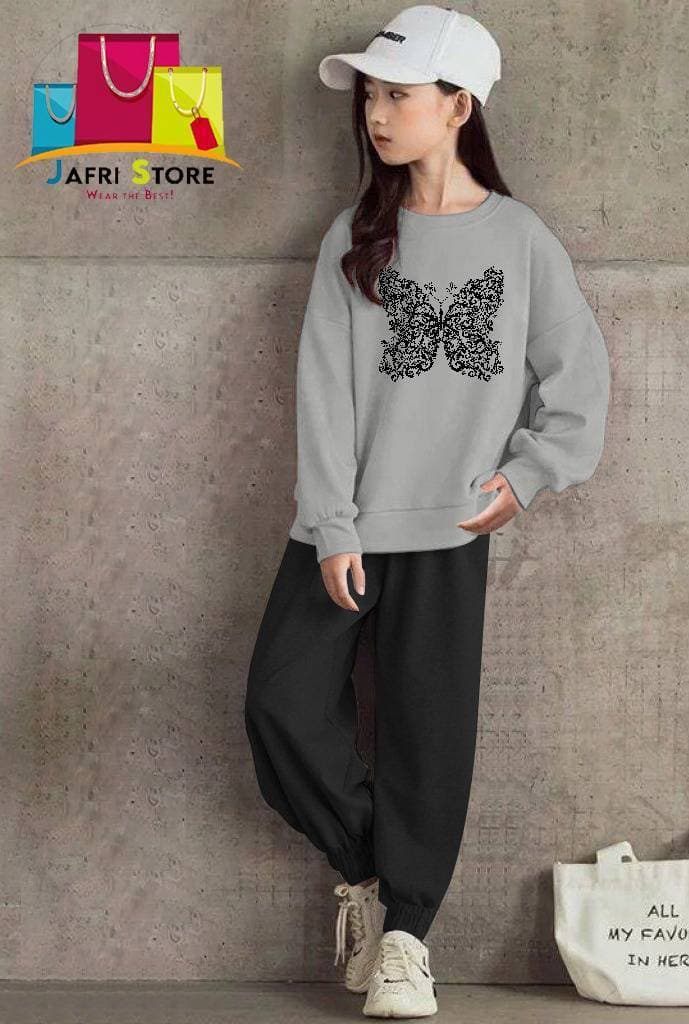 Summer Collection Kids Tracksuit For Girls - superior - Gray & Black