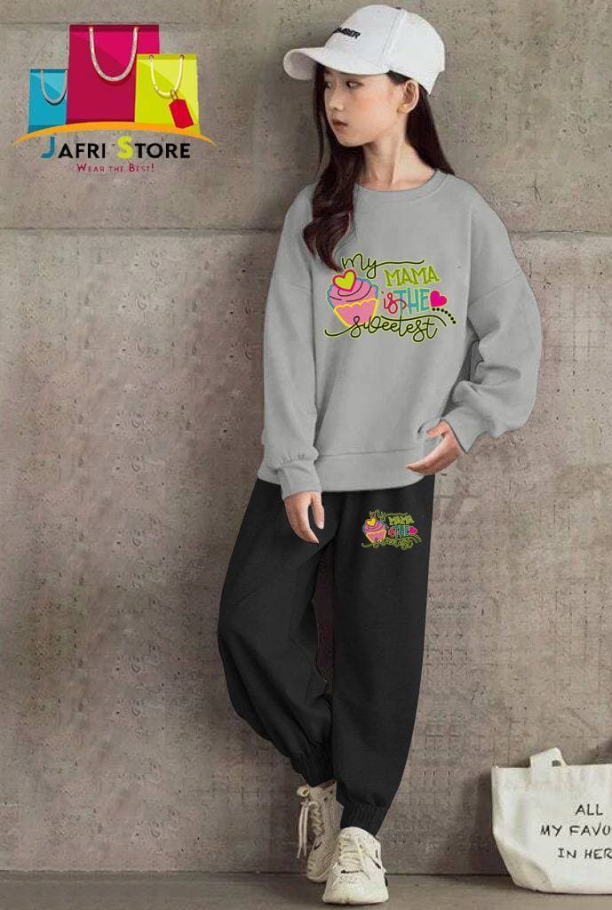 Summer Collection Kids Tracksuit For Girls - majestic - Gray & Black