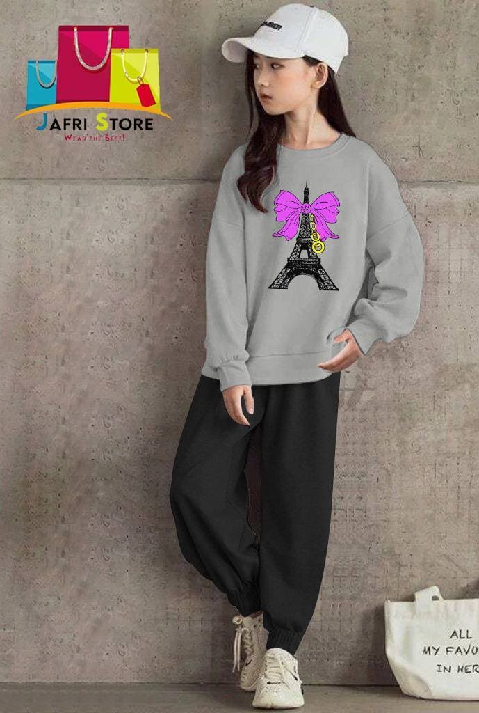Summer Collection Kids Tracksuit For Girls - Amazing - Gray & Black
