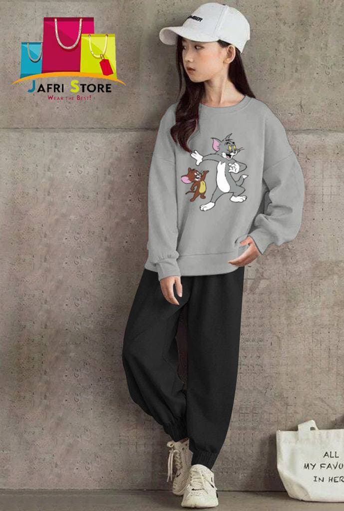 Summer Collection Kids Tracksuit For Girls - Gracious - Gray & Black