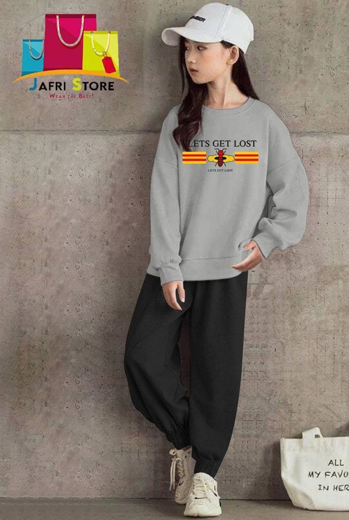Summer Collection Kids Tracksuit For Girls - Glorious - Gray & Black