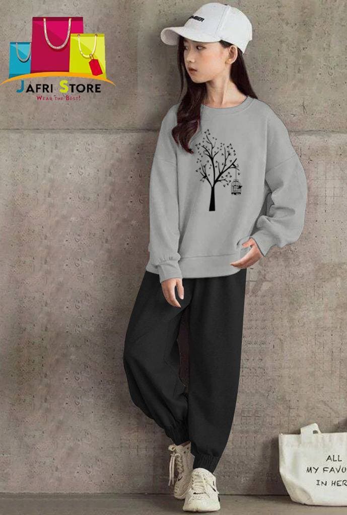 Summer Collection Kids Tracksuit For Girls - Wonderful - Gray & Black
