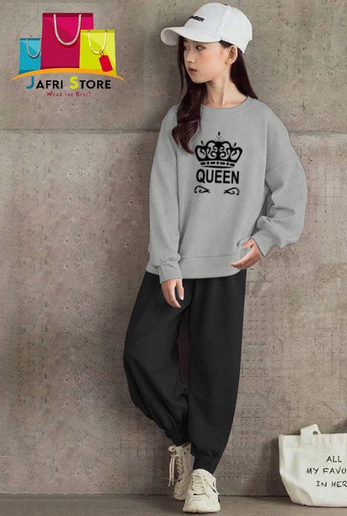 Summer Collection Kids Tracksuit For Girls - Fabulous - Gray & Black