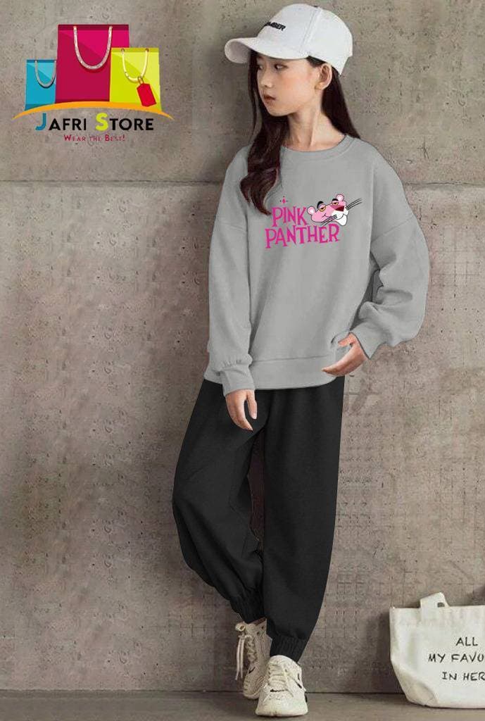 Summer Collection Kids Tracksuit For Girls- Blissful - Gray & Black