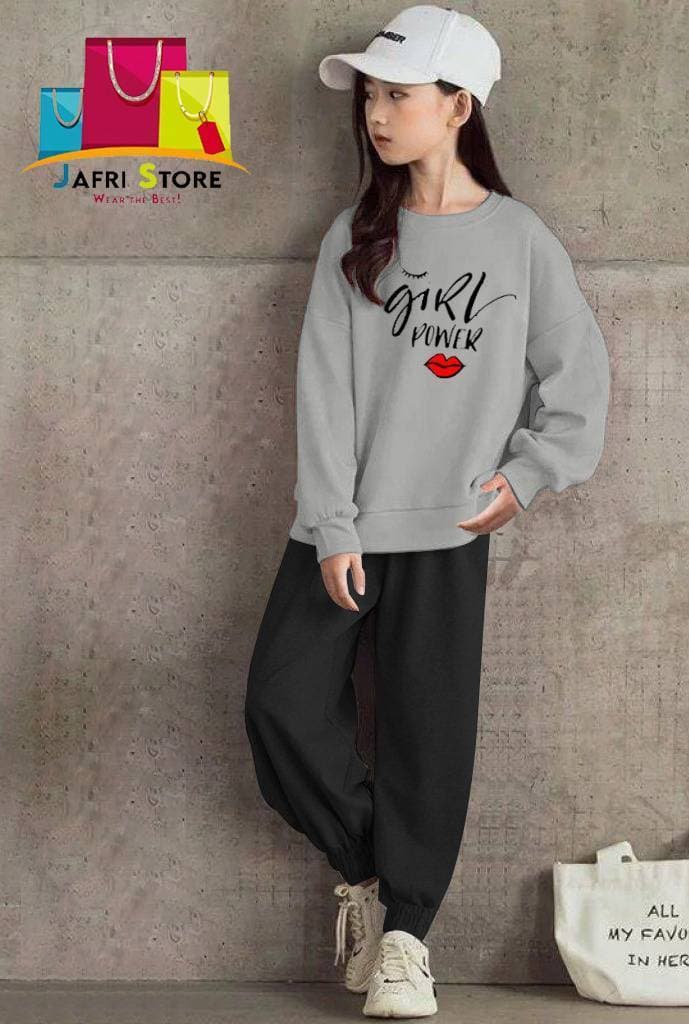 Summer Collection Kids Tracksuit For Girls - Delight - Gray & Black
