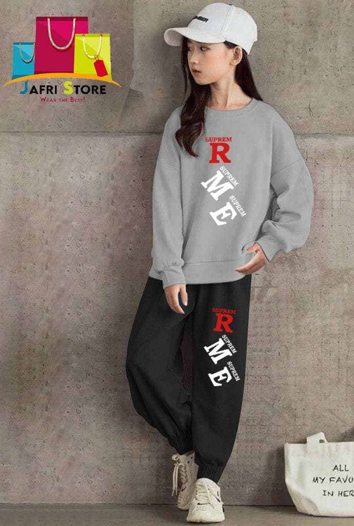 Summer Collection Kids Tracksuit For Girls - Appealing - Gray & Black