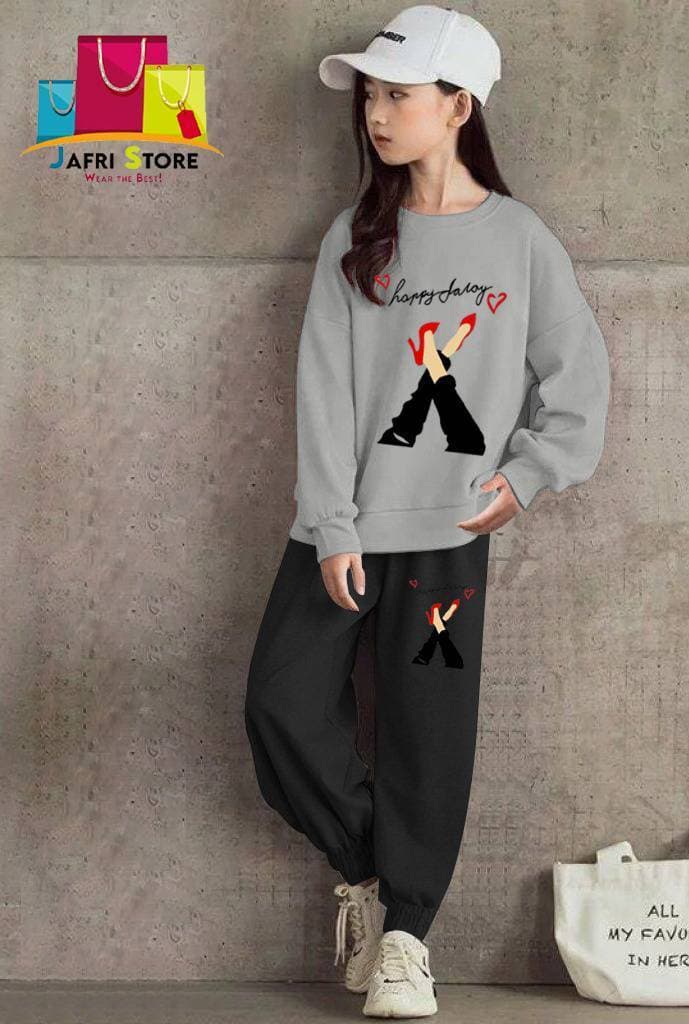 Summer Collection Kids Tracksuit For Girls - Tempting - Gray & Black