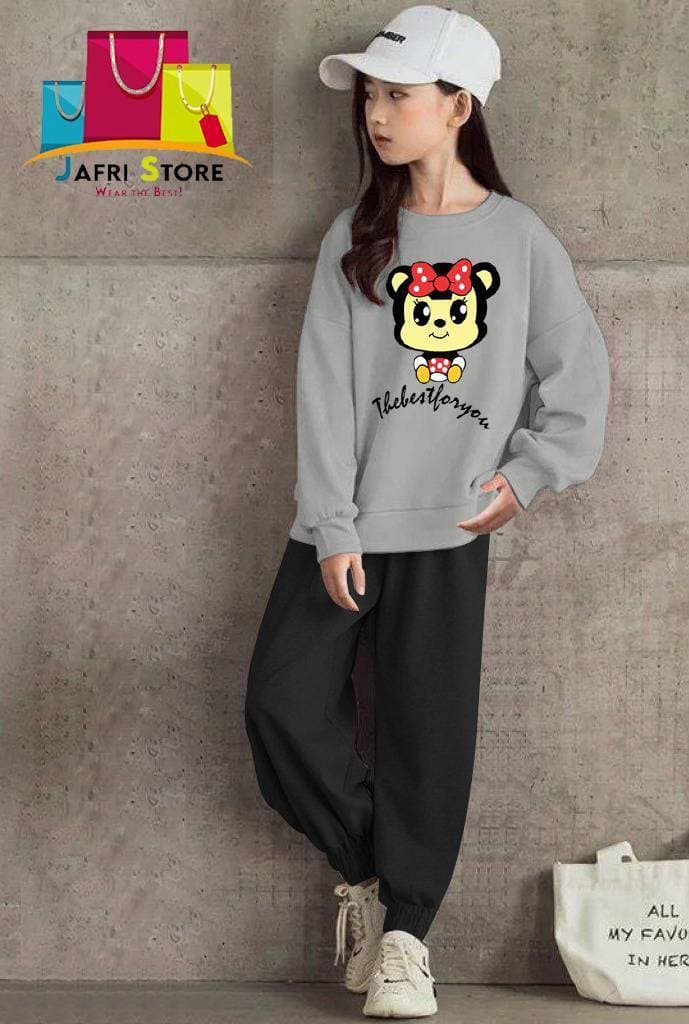 Summer Collection Kids Tracksuit For Girls - Well Formed - Gray & Black