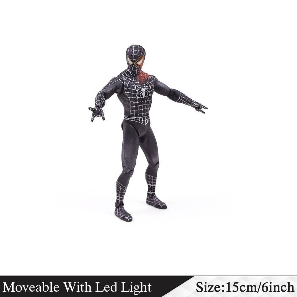 Action Figures Black Spiderman Toys Movable With Led Light - Size 16cm / 6 inch