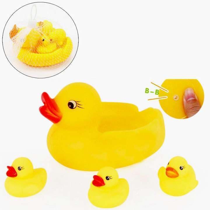 Soft Rubber Baby Duck Bath Toys Set - Whistle Water Toy For Kids Boys and Girls