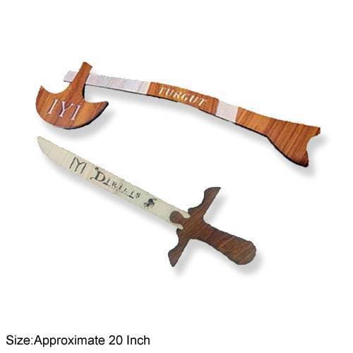 Pack of 2 Pcs - Wooden Ertugrul Sword_ Turgut Axe Toys set for kids Boys and Girls - 50 cm