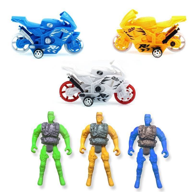 6 Pcs Set - Pull Back Motorcycle Vehicle With Rider Man Toys Motor Bike Model Toys - High Quality