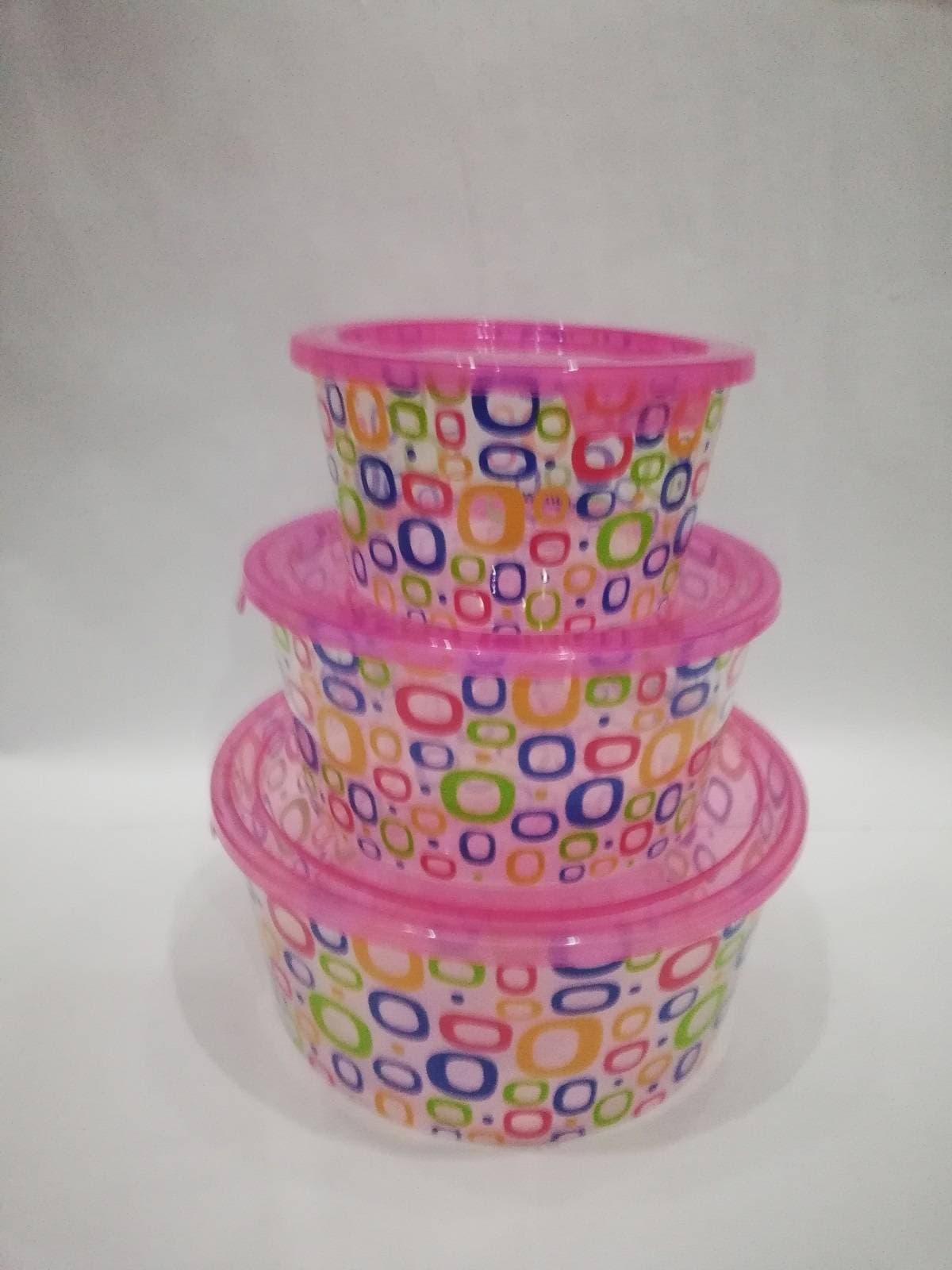 Storage Bowl Set 3 Piece Plastic  Box  set with Coloured Lid Daba Dhakan Red