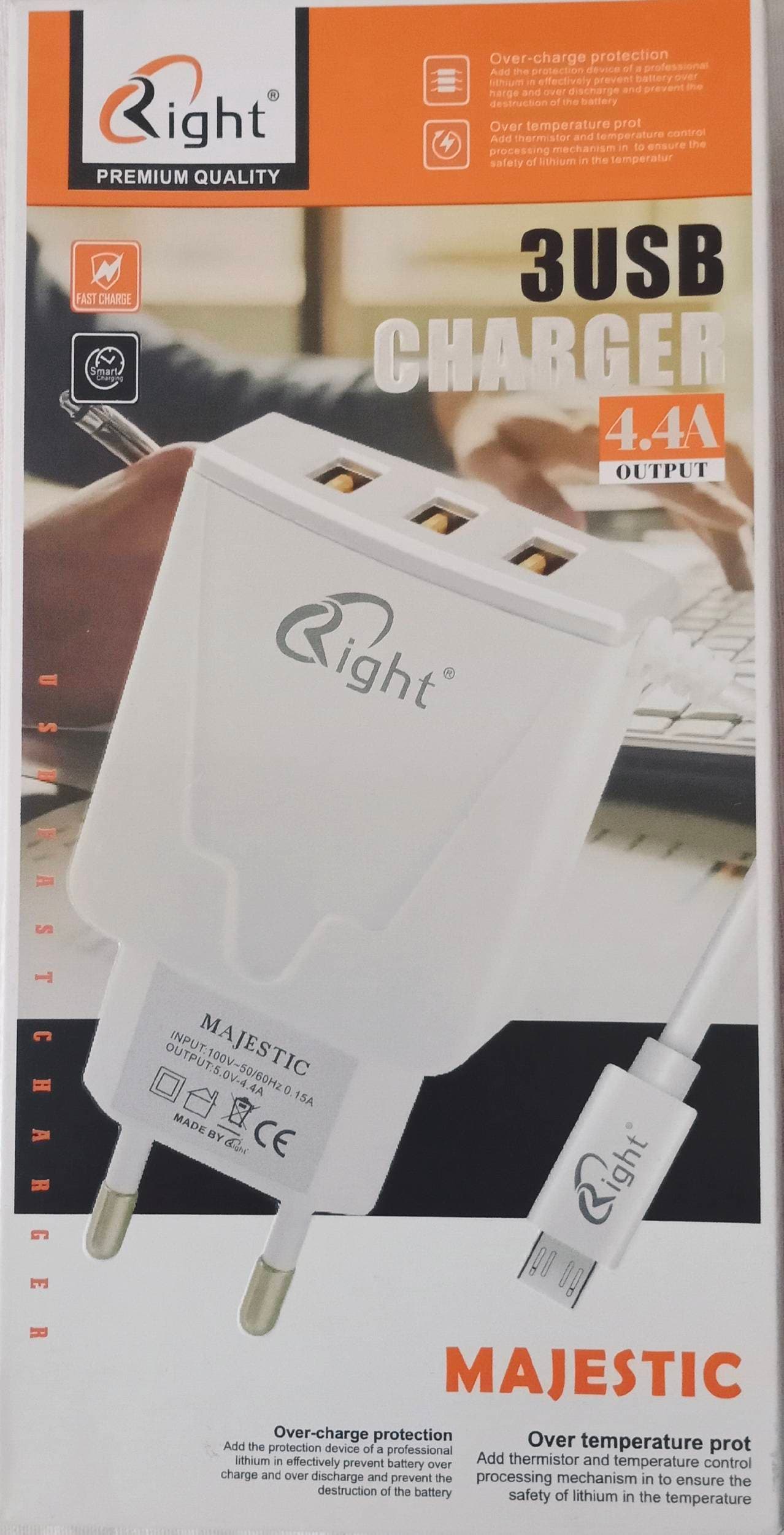 Right Premium Quality 3 USB Ports & Cable Charger 4.4A