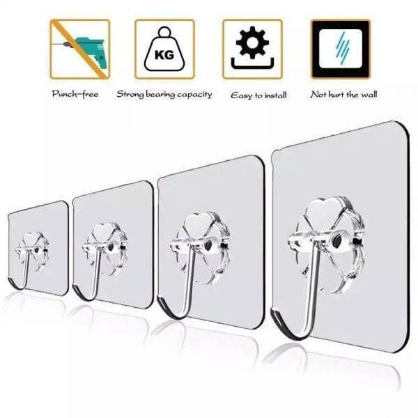 Transparent Wall Hooks Waterproof Self Adhesive Reusable Seamless -10 Piece