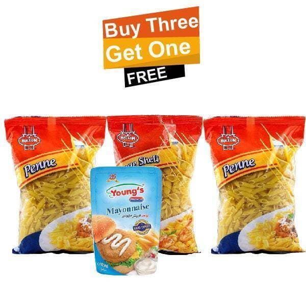 Three packs of Kolson Microni & Get Free Youngs Mayonnise