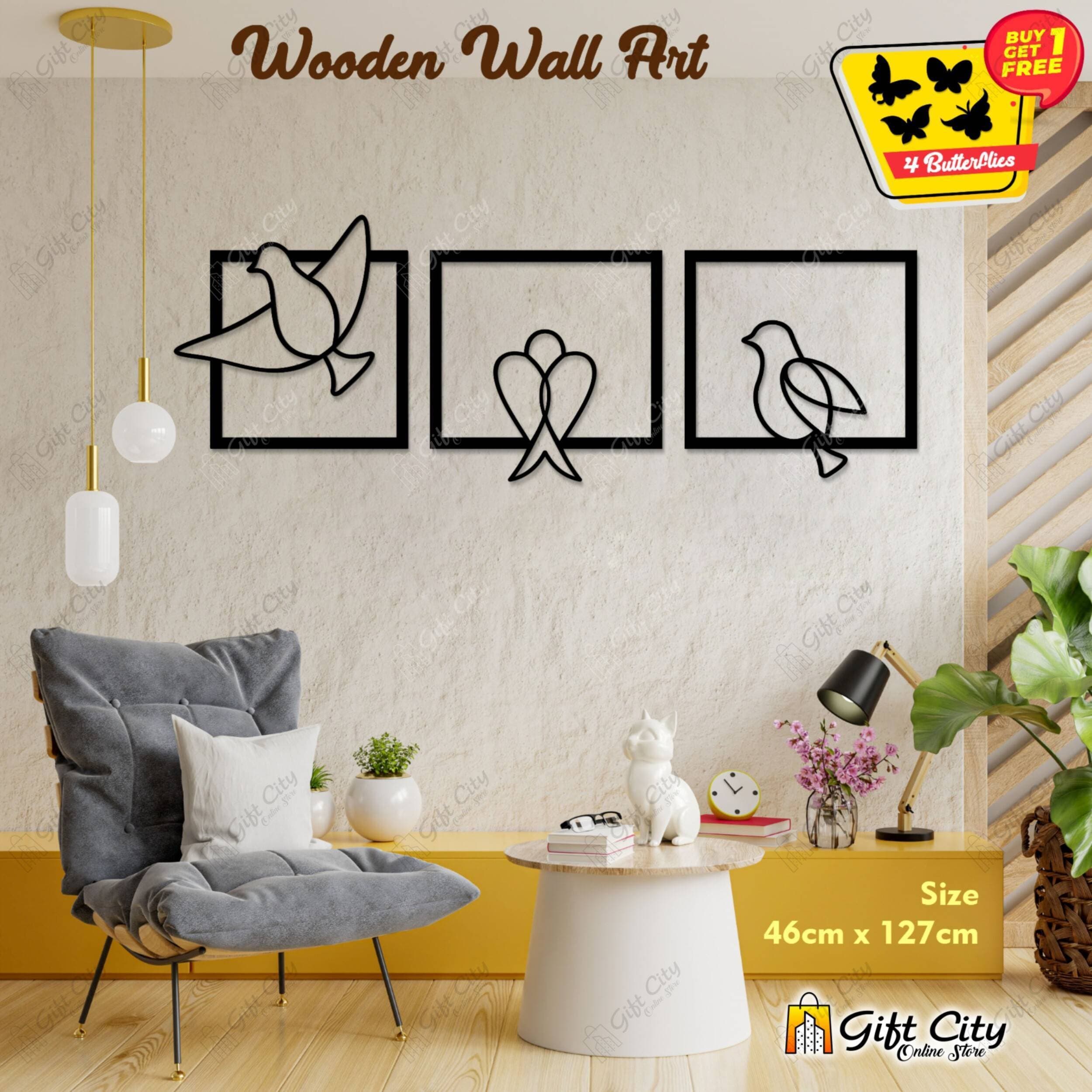 Free 4 Butterflies Trio Modern Birds Decorative Wooden Wall