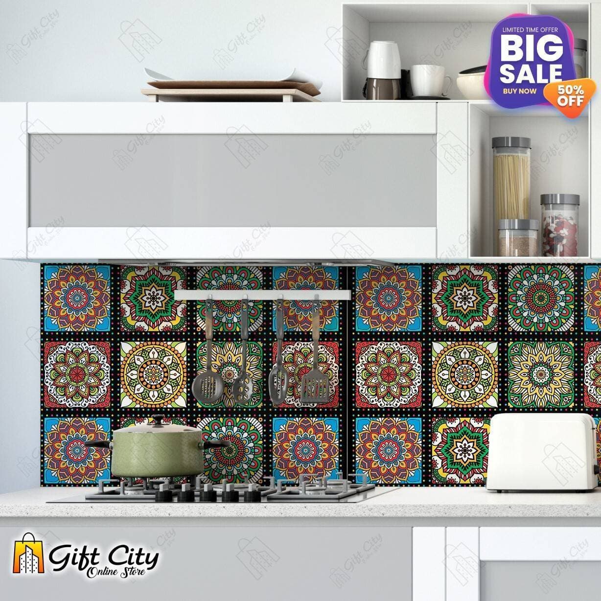 Tile Stickers Pack of 102 Pcs. 12x12 cm Colorful Mandala Pattern