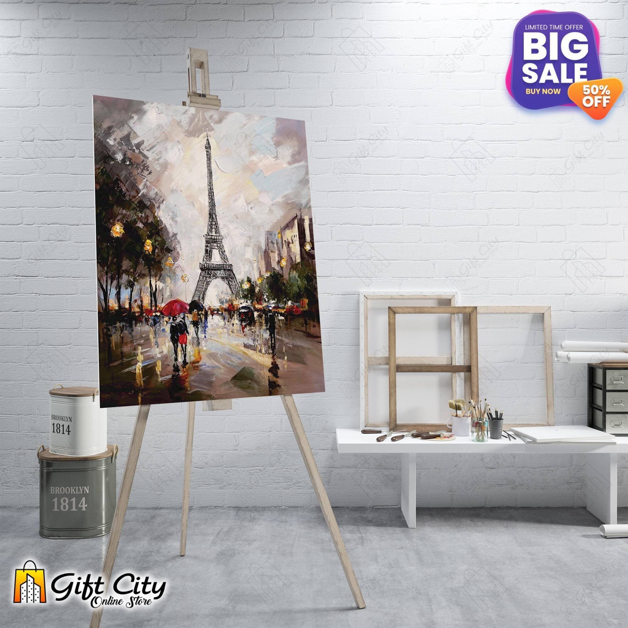 Eiffel Tower Canvas Painting with Frame Wall Art Colorful 18x24 inch