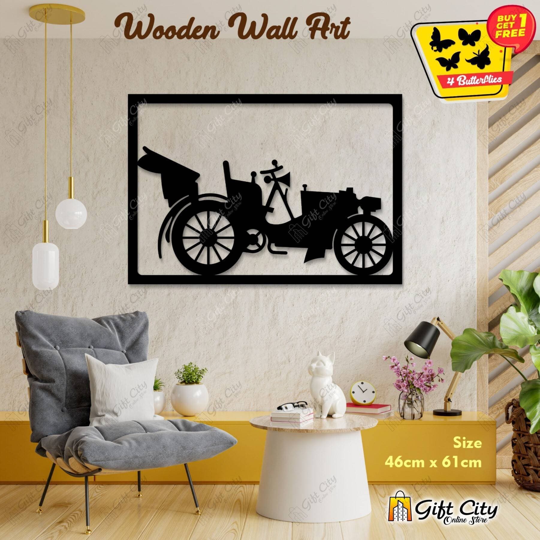 Free 4 Butterflies Old Car Decorative Wooden Wall Panels