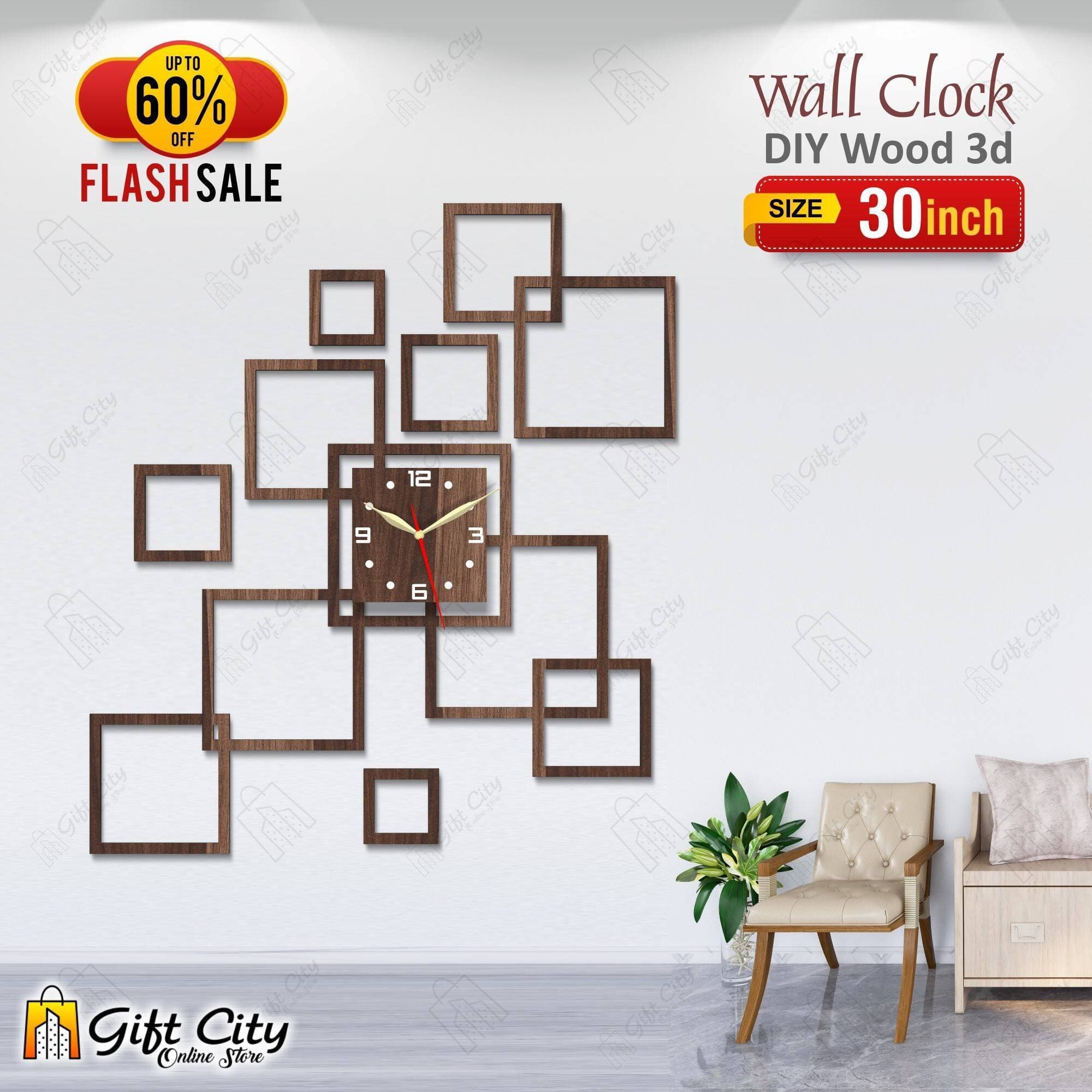 Brown Lot of Square Wooden Wall Clock - GCOS04
