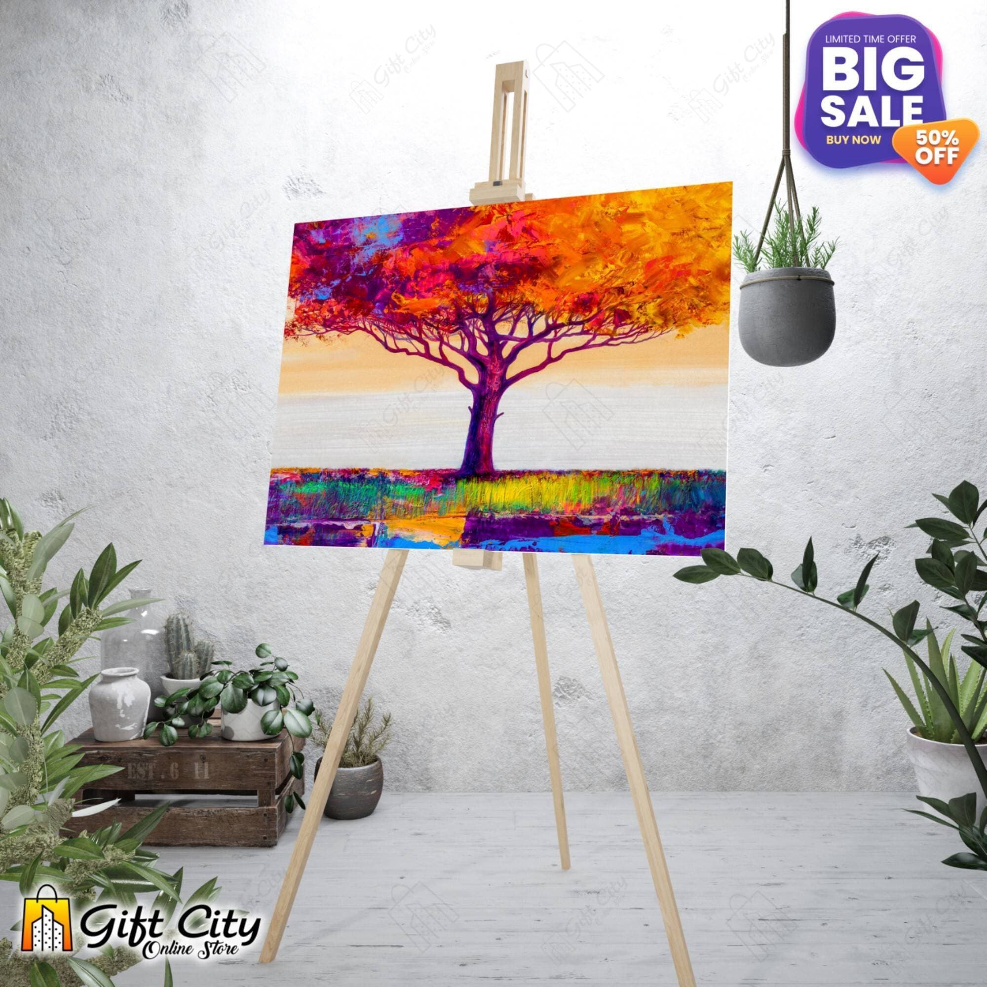 Colorful Tree Canvas Painting with Frame Wall Art for Home Decor 12x18 inch