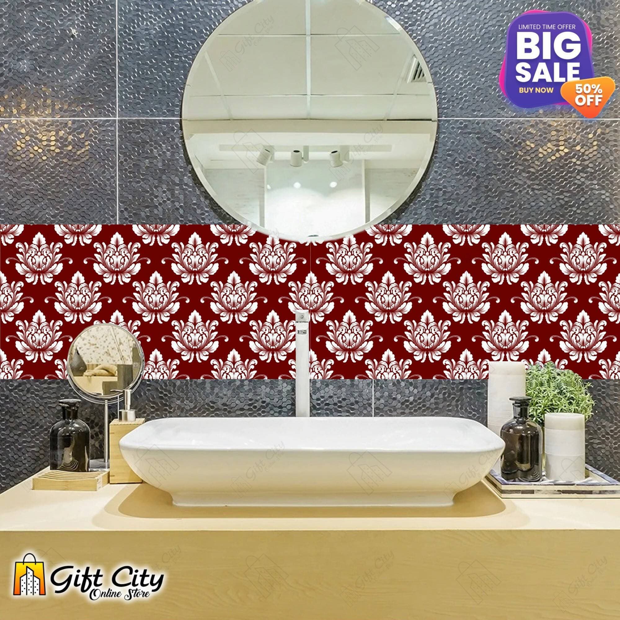 Tile Stickers Pack of 48  Pcs. 12x12 cm Brown and White Pattern Design