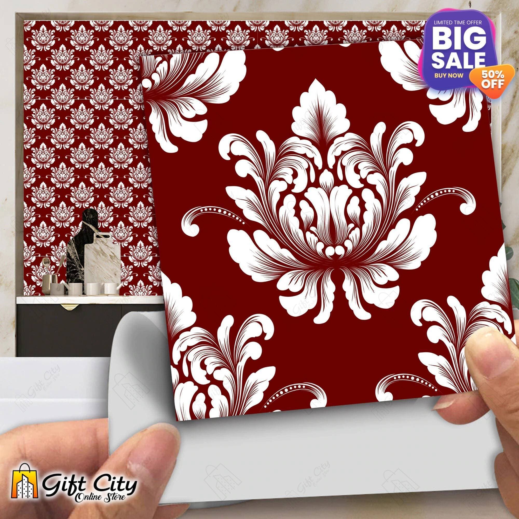 Tile Stickers Pack of 6 Pcs. 12x12 cm Brown and White Pattern