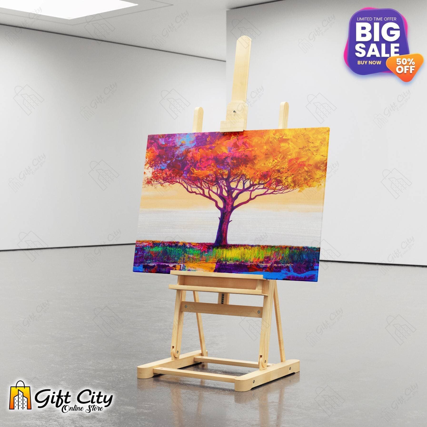 Colorful Tree Canvas Painting with Frame Wall Art for Home Decor 8x12 inch
