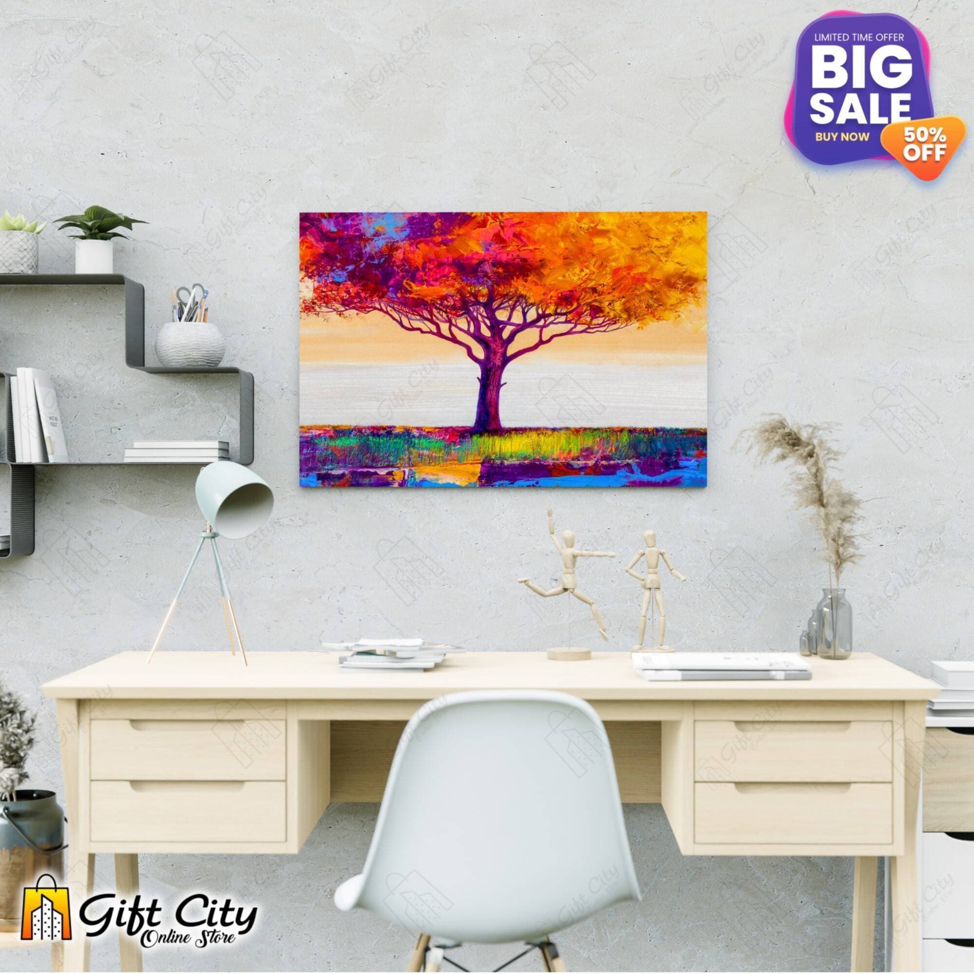Colorful Tree Canvas Painting with Frame Wall Art for Home Decor 18x24 inch