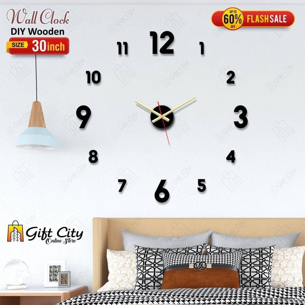 Black Big Letters Wooden Wall Clock - GCOS19