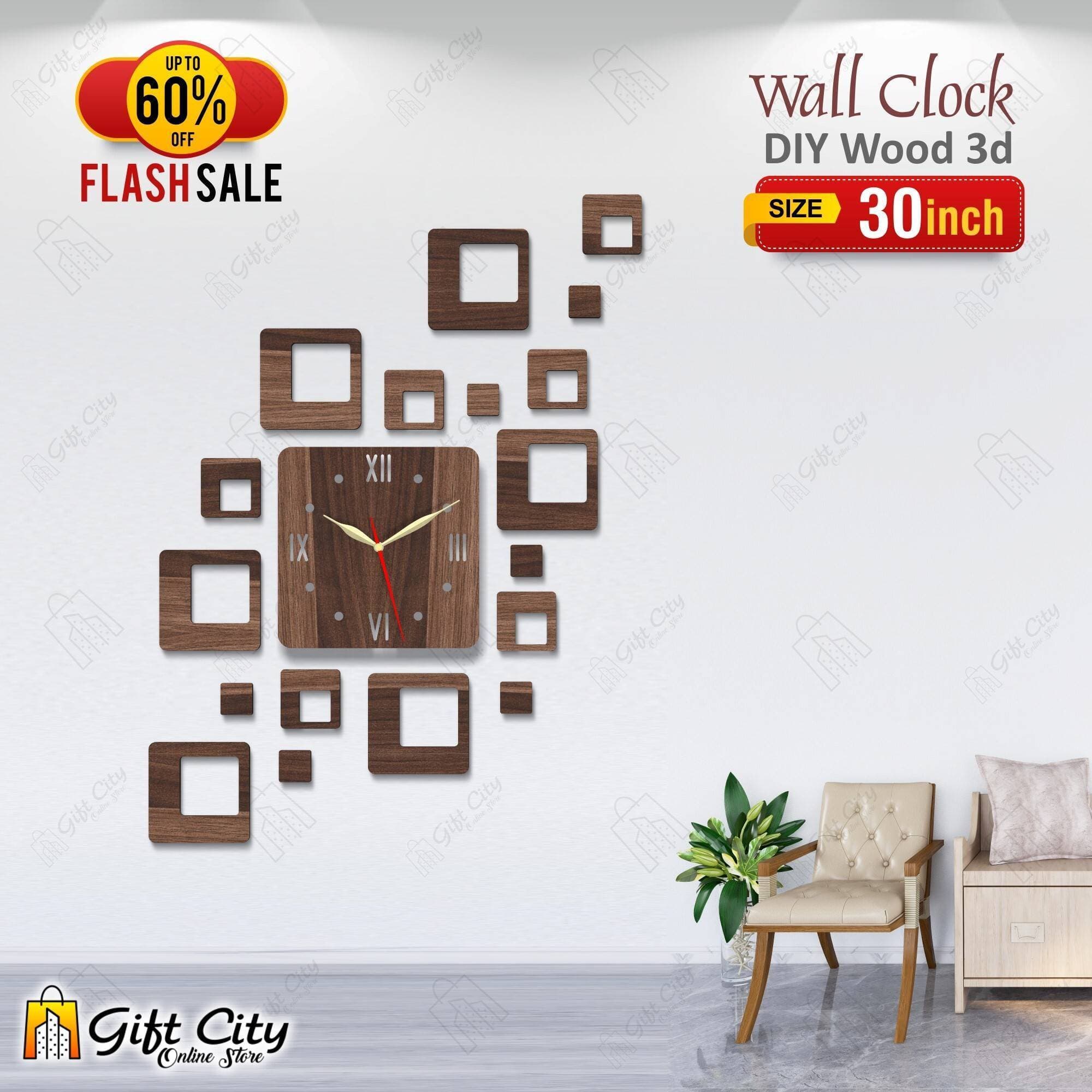 Brown 3d Wooden Wall Clock Seller - GCOS11