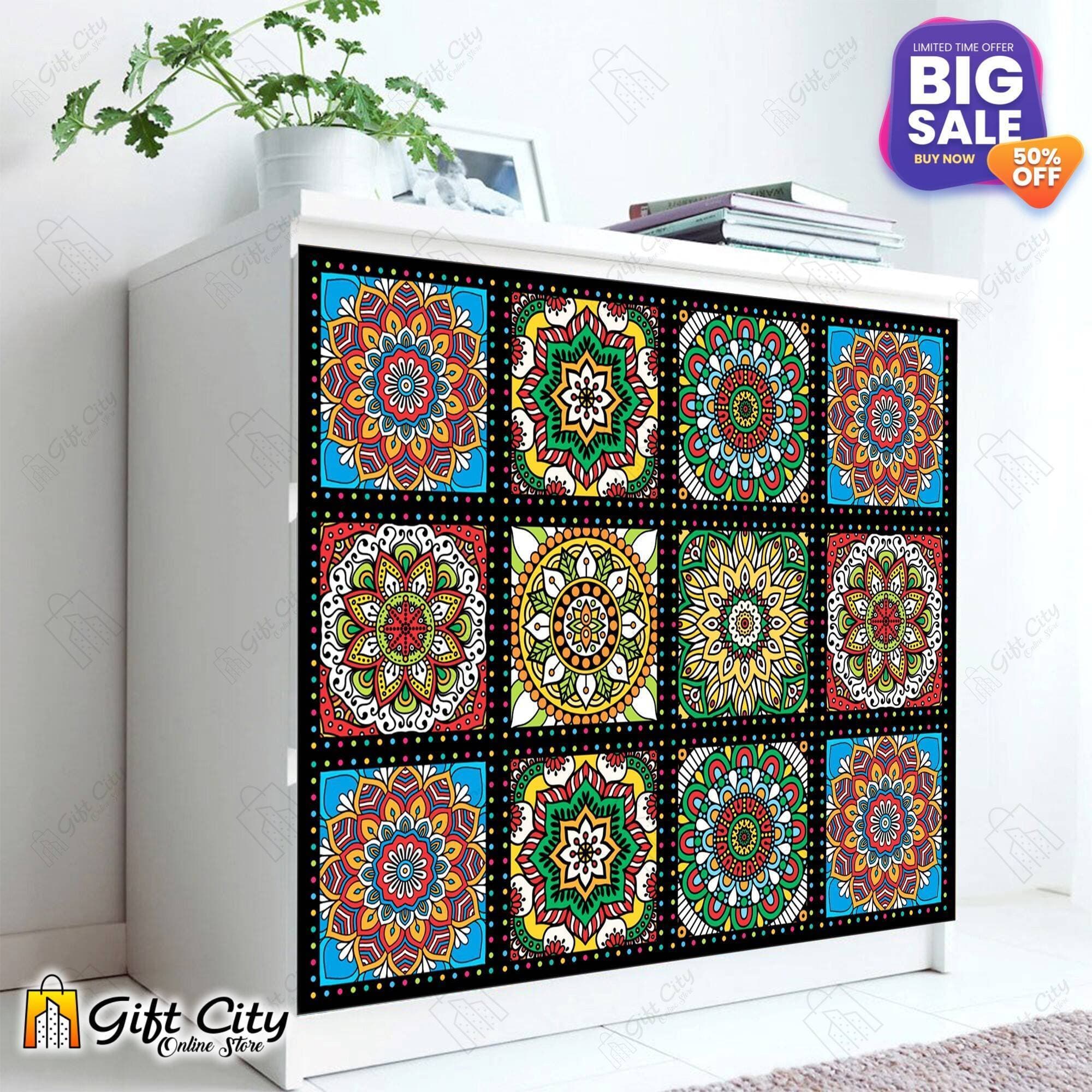 Tile Stickers Pack of 6  Pcs. 12x12 cm Colorful Mandala Pattern