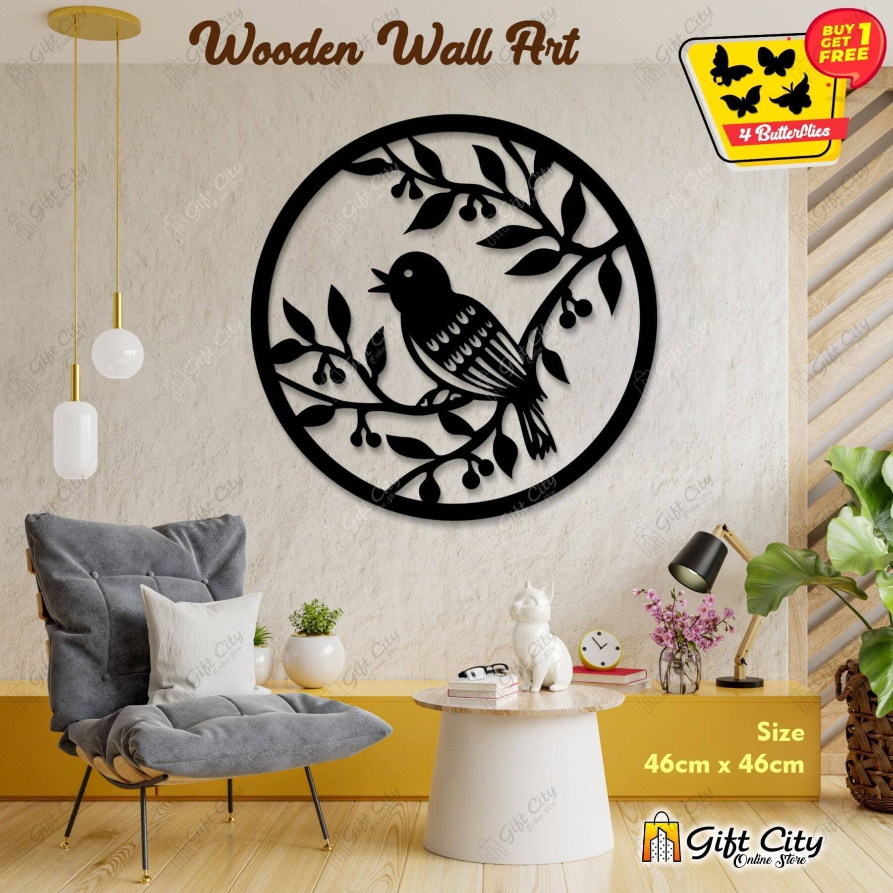 Free 4 Butterflies Sparrow Bird Decorative Wooden Wall Panels