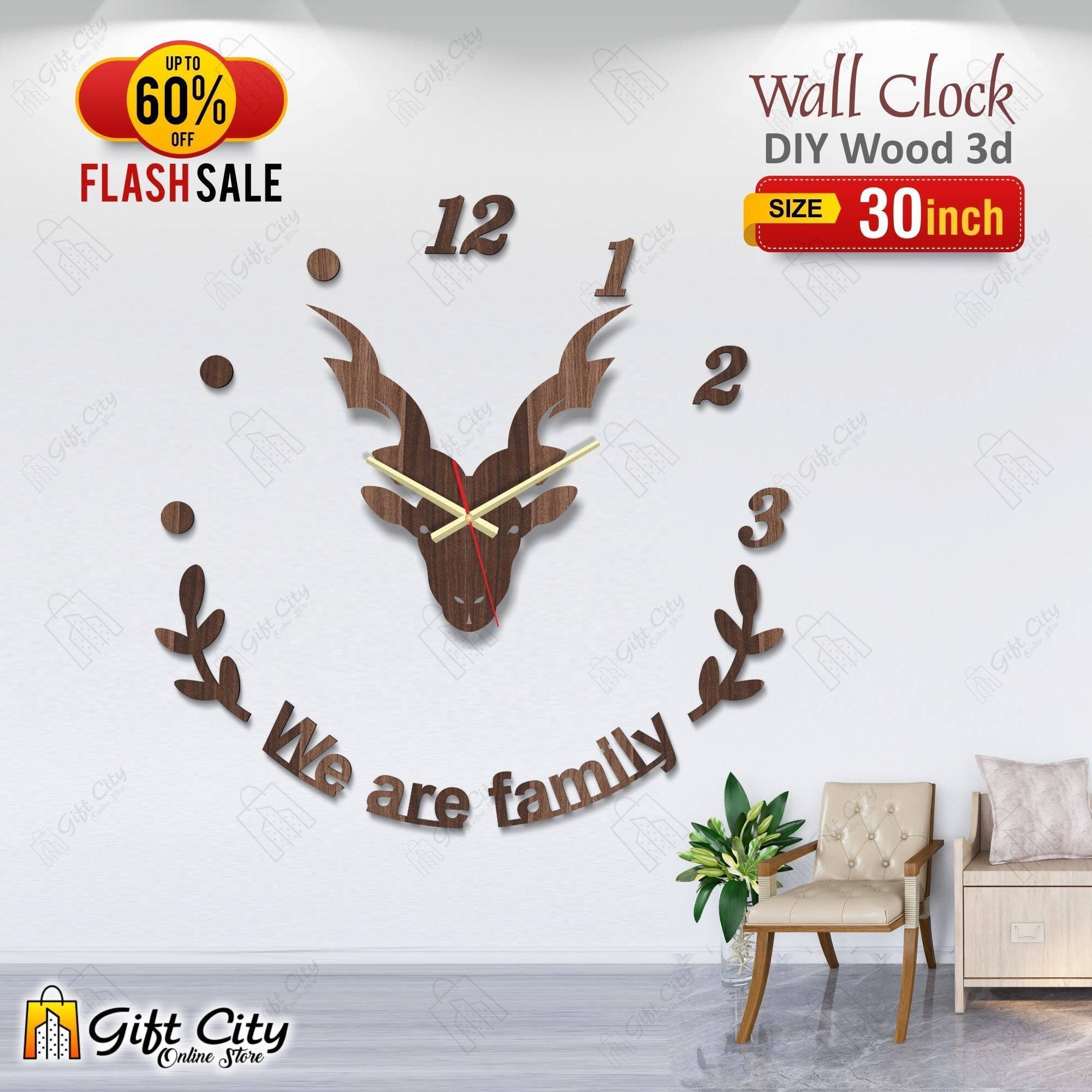 Brown Digits We are Family Wooden Wall Clock - GCOS08