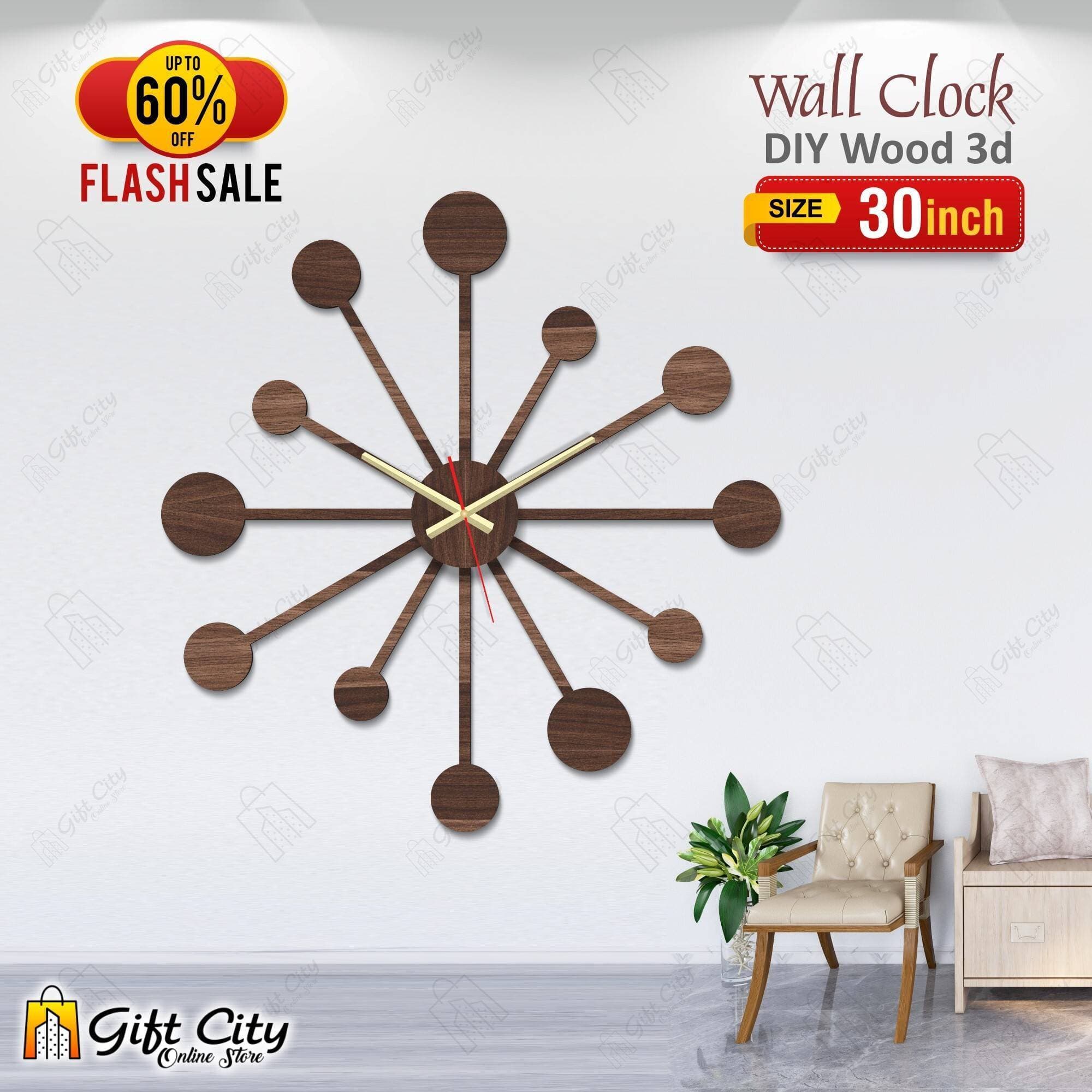 Brown Stylish Wooden Wall Clock - GCOS12